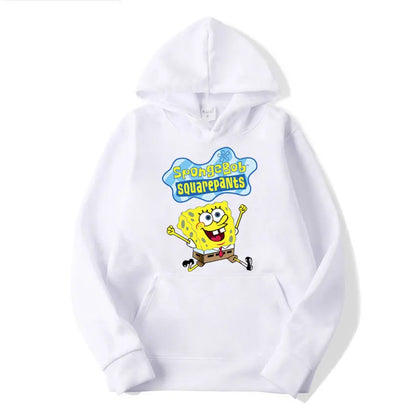 Sweat à capuche Anime Cartoon Bob l'éponge pour hommes et femmes, pull jaune décontracté, vêtements PVD pour couple, printemps, automne, nouveau, 2024