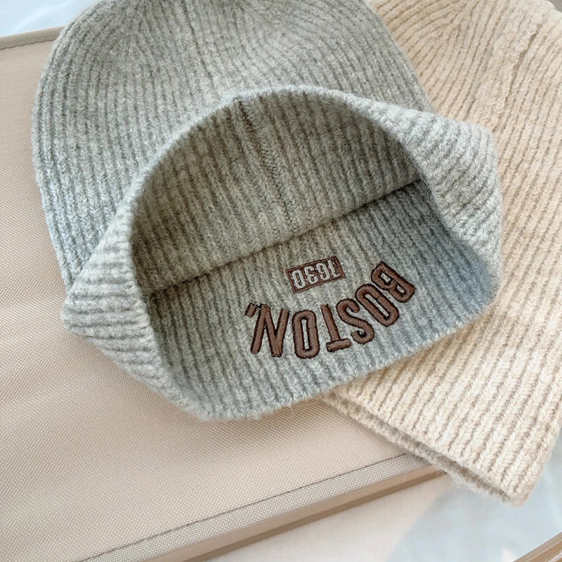 Chaud bébé hiver chapeaux pour enfants bonnet tricoté couleur bonbon R lettre en plein air décontracté enfants filles bonnet chapeau