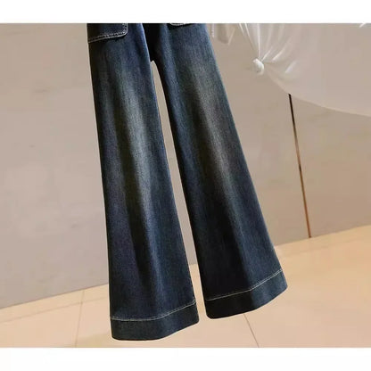 Jean taille haute à jambes larges pour femmes, Vintage, extensible, polyvalent, coupe ample, jambe droite, amincissant, pantalon inférieur Microbell