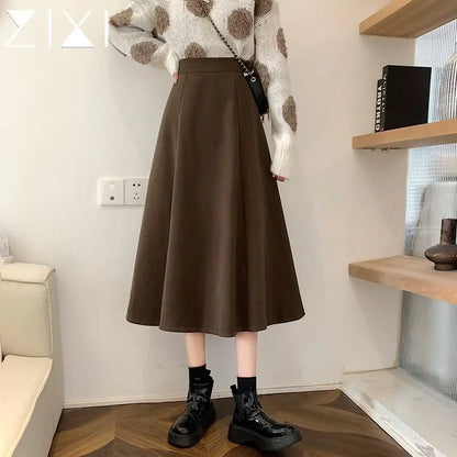 Jupes mi-longues taille haute pour femmes, All-Match A-Line, Élégant, Bureau, Lady Leisure, Automne, Hiver, Simple, Mode basique, Nouveau, Ins Faldas