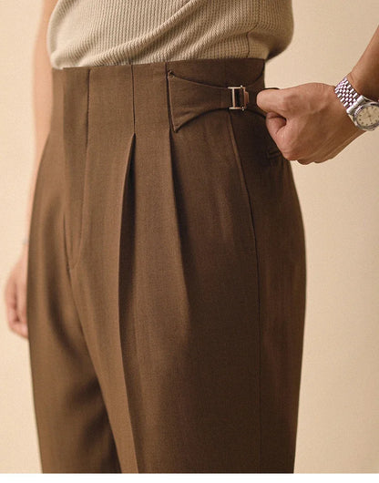 Pantalon droit d'été pour hommes bouton de Paris sans repassage coupe ample affaires Naples pantalons décontractés taille haute pantalon de bureau hommes