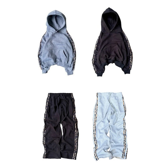 Mode 2 pièces côté rayé polyvalent confort pull à capuche taille élastique pantalons de sport ensemble Y2K hommes femmes décontracté Streetwear