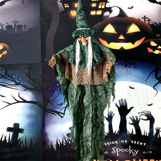 Sorcière parlante d'halloween, sorcière effrayante et effrayante, animatronique, contrôlée par la voix, scintillante, décoration de maison hantée