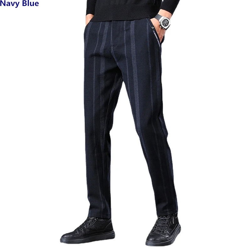 Pantalon décontracté à rayures verticales pour hommes, pantalon décontracté, gris, bleu, noir, nouveau, printemps, automne