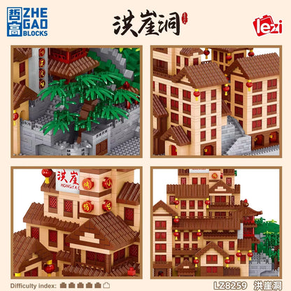 4088 pièces Lezi mini blocs briques de construction jouets adulte Puzzle Architecture chinoise Hongya grotte Chongqing décorations pour la maison cadeau 8259