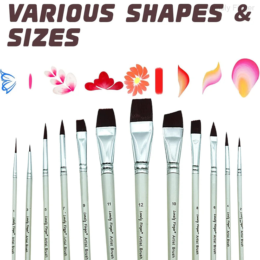 12 pièces pinceaux de peinture pour le visage, ensemble de pinceaux de peinture acrylique d'artiste pour la peinture de chaussures de corps de visage, idéal pour le maquillage de scène de fête de cosplay