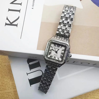 Montre-bracelet à quartz carrée pour femme, bracelet en acier simple, argent
