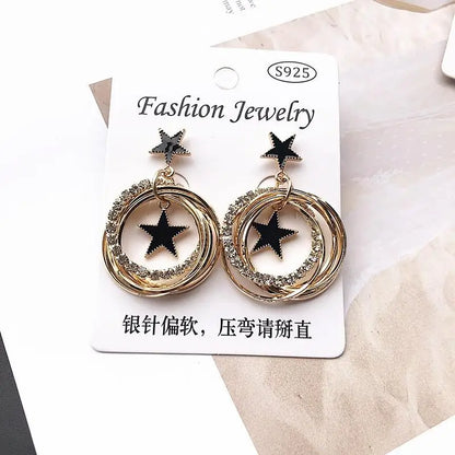 Boucles d'oreilles rondes en argent S925, strass assortis avec tout, simples, goutte d'eau noire,