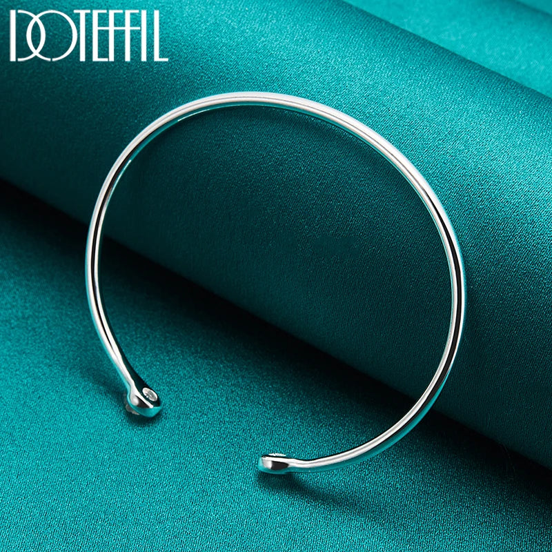 DOTEFFIL 925 argent Sterling 4mm lisse solide perle Bracelet boutons de manchette bracelets pour femmes hommes mariage fiançailles fête bijoux