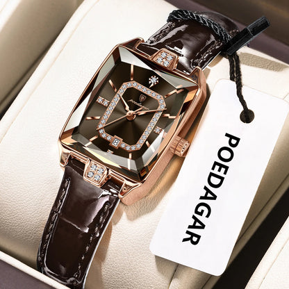 POEDAGAR classique luxe femmes montres étanche en cuir Date mode femme montre élégante de haute qualité Quartz femmes montre-bracelet