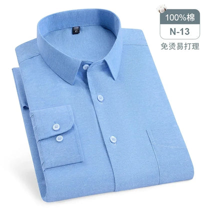 Chemise Oxford rayée à carreaux pour hommes, chemise sociale à manches longues, chemises de travail décontractées, poche, pur coton, qualité, S- 7XL, 8XL, 100%