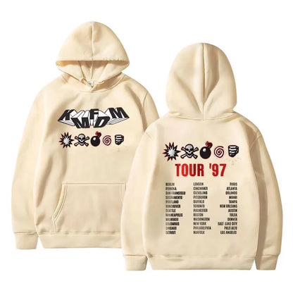 Kmfdm Tour 97 Graphic Hoodie pour hommes et femmes, Rock Band Vintage Gothic Punk Pullover Hoodies, Unsiex Casual Smile Cotton Sweatshirt