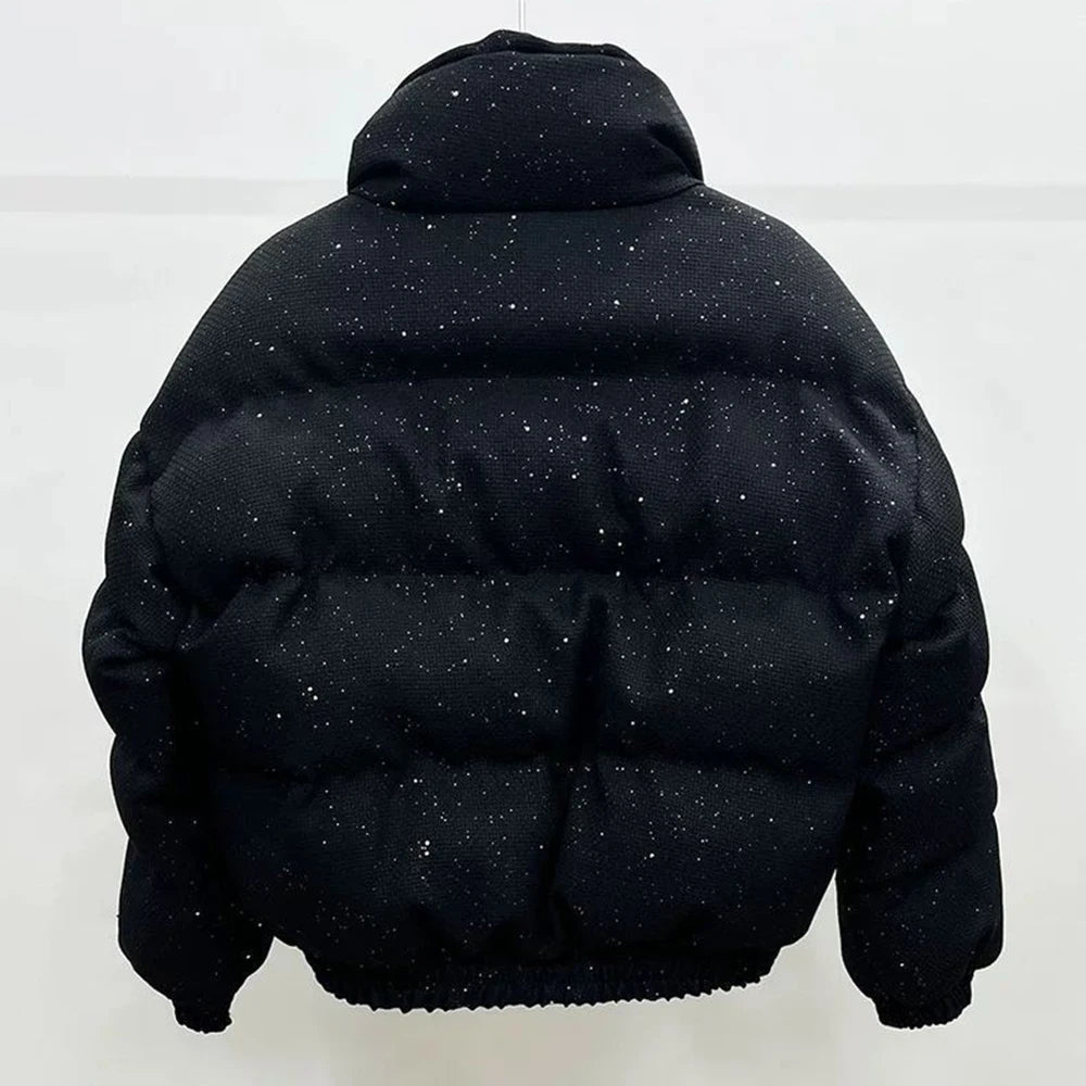 Veste en Coton Ciel Étoilé pour Homme, Col Montant, Carillon Épais, Décontracté, Chaud, Court, Haut de Gamme, Hiver
