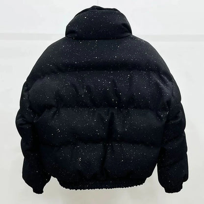 Veste en Coton Ciel Étoilé pour Homme, Col Montant, Carillon Épais, Décontracté, Chaud, Court, Haut de Gamme, Hiver