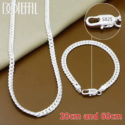 DOTEFFIL 925 argent Sterling 8/16/18/20/22/24 pouces 6mm chaîne latérale collier Bracelet pour femme hommes mode charme bijoux de mariage