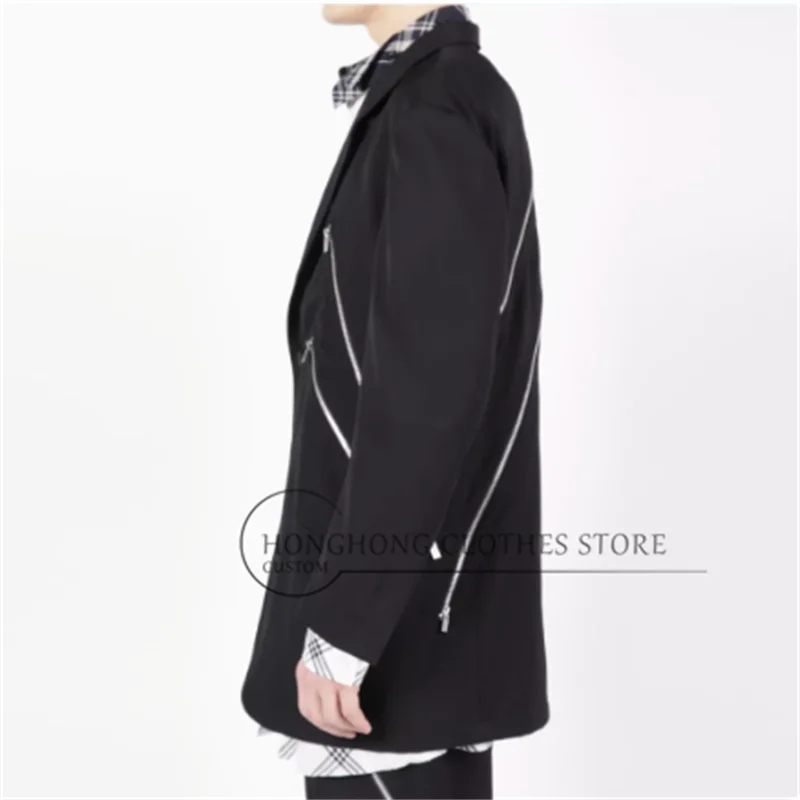 Combinaison noire décontractée à structure décorative avec fermeture éclair diagonale, design Original, nouvelle veste tendance de taille personnalisée 2025