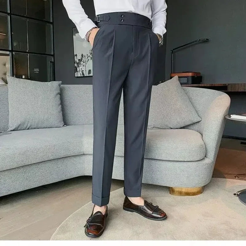 Hommes de haute qualité élégant mince robe pantalon Naples costume pantalon taille haute italien affaires formel pantalon Social Banquet mariage