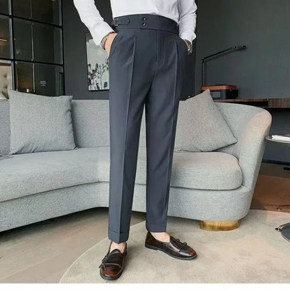 Hommes de haute qualité élégant mince robe pantalon Naples costume pantalon taille haute italien affaires formel pantalon Social Banquet mariage