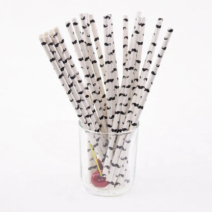 Pailles en Papier Noir à Rayures Étoiles, Moustache, Zèbre, pour Décoration de ixPréChristophe, Mariage, Anniversaire, Halloween, 25 Pièces