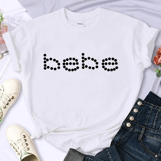 Bebe – T-Shirt à manches courtes et col rond avec lettres imprimées, haut décontracté pour l'été et le printemps, vêtements pour femmes