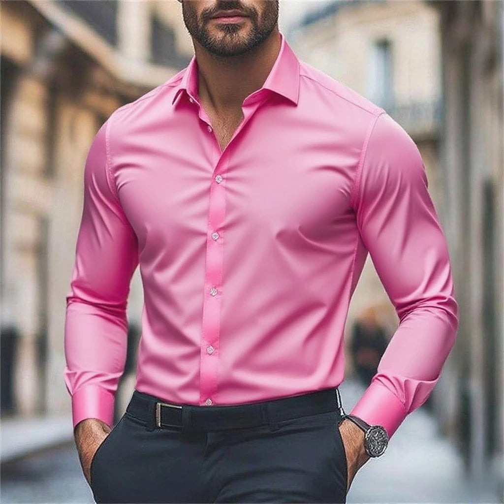 Chemise homme décontracté confort couleur unie vacances de mariage chemise à manches longues luxe Royal haut à revers grande taille expédition rapide