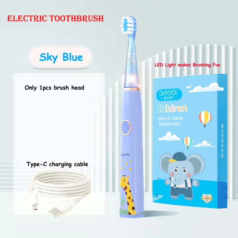 Brosse à dents électrique sonique pour enfants, dessin animé avec lumière LED colorée, étanche IPX7, nettoyage total des dents, brosse à dents de soin Rechargeable