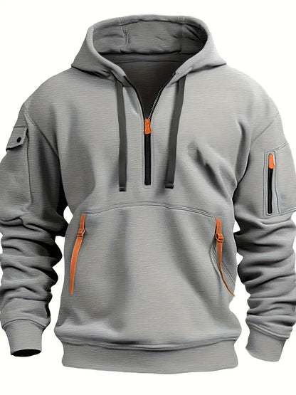 Sweats à capuche zippés multi-poches pour hommes, sweat-shirt de sport, streetwear décontracté, pull Harajuku, manches longues, monochromatique, automne, hiver