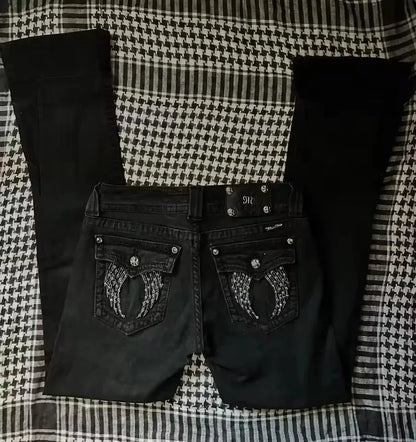Streetwear Vintage bijou strass jean Y2K vêtements hommes femmes Hip Hop lavé Baggy jean taille basse pantalon à jambes larges