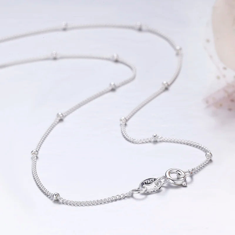 35-80 cm 1mm mince pur 925 perles en argent Sterling chaîne gourmette colliers ras du cou femmes filles bijoux Kolye Collares Collier Ketting