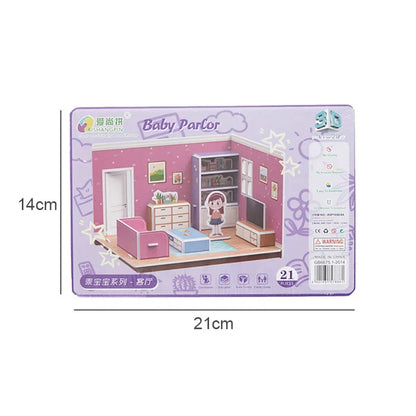 4 pièces/ensemble enfants à la main bricolage chambre modèle Puzzle cuisine chambre salon salle de bain 3D stéréo carton Puzzle