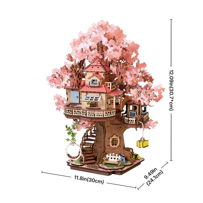 Robotime Rolife Sakura maison d'arbre Puzzles 3D bricolage modèle jouet de construction Kits d'artisanat en bois passe-temps pour enfants casse-tête cadeau