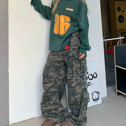 Femmes Camouflage Cargo jean américain Streetwear utilitaire pantalon rétro Jazz Hiphop Baggy Denim pantalon décontracté paresseux pantalon