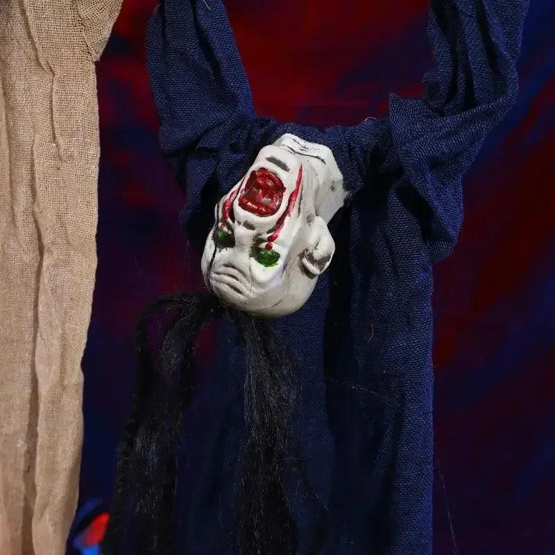 Sac d'horreur d'Halloween avec cheveux blancs, fantôme sanglant, globe oculaire, dreadlocks face, cheveux longs, sanglant, mal rampant