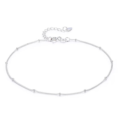 Bracelet de cheville fin en argent regardé 925 pour femme, perle gourmette, bijoux de pied pour fille, bracelet de jambe, pieds nus, migrant illera, 22 + 3cm
