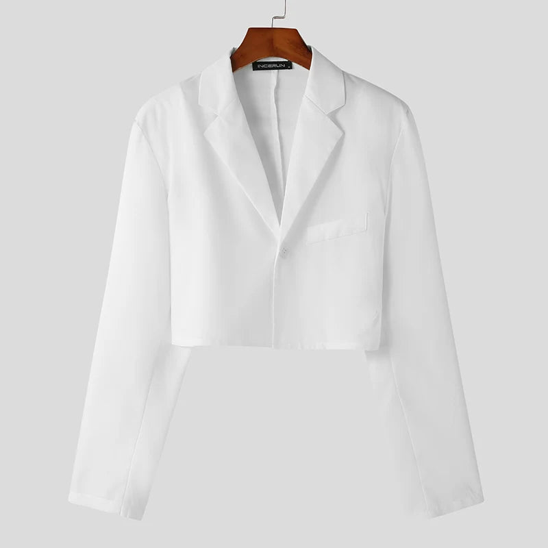 Hommes Blazer Solide Document Revers Manches sulfUn Bouton Automne Costumes Décontractés Streetwear 2023 Mode Homme Crop Combiné S-5XL INCERUN