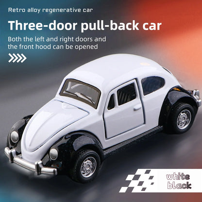 Modèle de voiture classique Beetle mini voiture en alliage à traction, trois portes peuvent être ouvertes à l'échelle 1:60, cadeaux pour garçons adultes et enfants