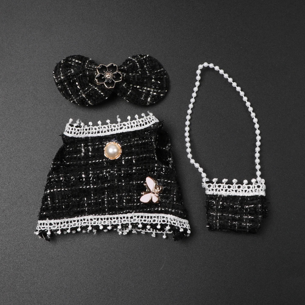 Vêtements pendentif de poupée Labubu 17cm, costume à carreaux, jupe et robe noire, ensemble de tenue élégante, accessoires mignons de décoration