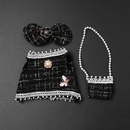Vêtements pendentif de poupée Labubu 17cm, costume à carreaux, jupe et robe noire, ensemble de tenue élégante, accessoires mignons de décoration