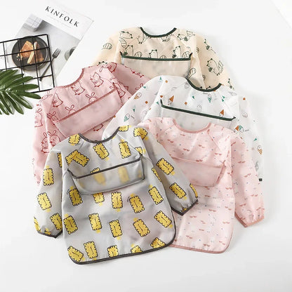 Bavoir imperméable à manches longues pour bébés, bandana coloré de dessin animé mignon, tablier de dessin pour enfants, bavoir d'auto-alimentation pour bébé