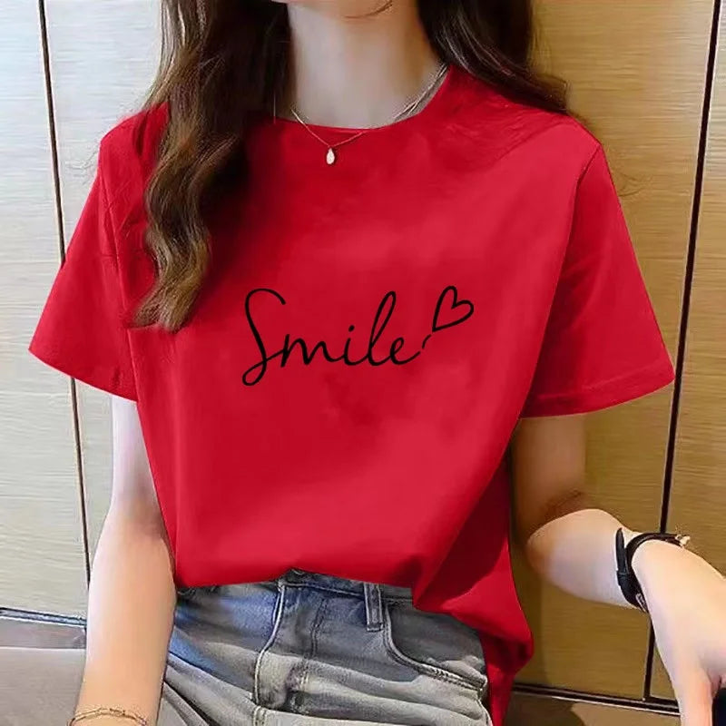 T-shirt à manches courtes pour femmes, col rond, mode coréenne, imprimé de médicaments
