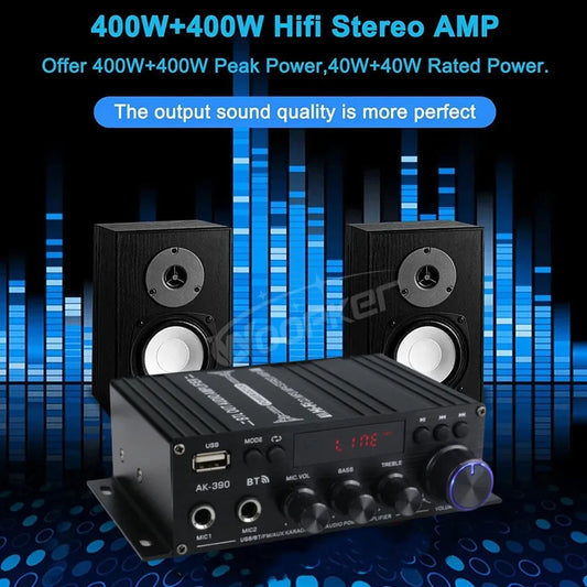 WOOPKER-Amplificateur de son pour système audio-visuel domestique, lecteur multimédia de basse de médailles numériques stéréo, amplificateur de puissance HiFi, AK390, BT 5.0, 800W