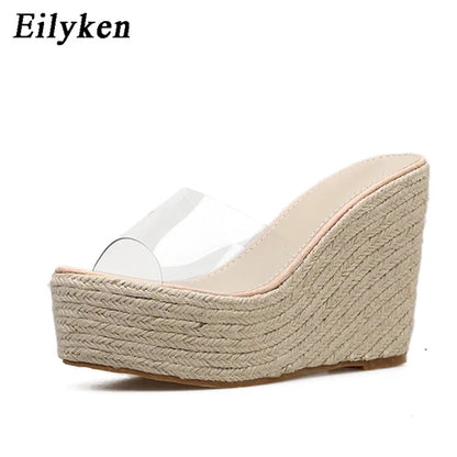 Eilyken été mode PVC gelée compensées plate-forme chaussons pour femmes sandales chaussures décontractées taille 34-40