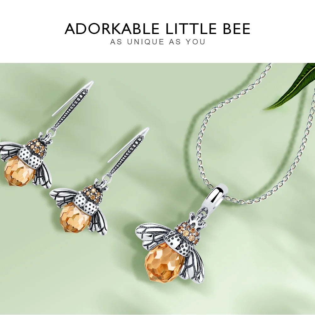 BAMOER 925 en argent Sterling belle abeille Orange insecte pendentif collier pour les femmes 14K plaqué or