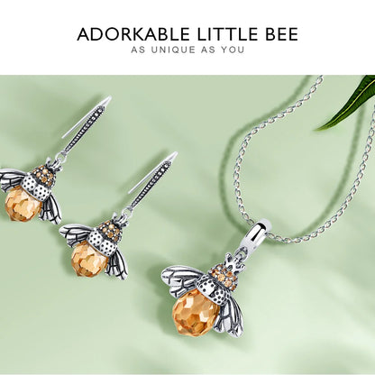BAMOER 925 en argent Sterling belle abeille Orange insecte pendentif collier pour les femmes 14K plaqué or