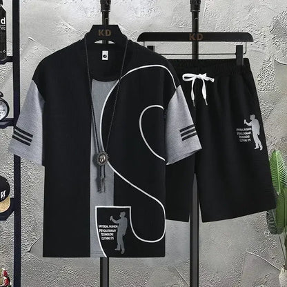 Ensemble de T-shirt et Short de dehors pour Homme, Vêtement de Travail Imprimé, Gaufré, Tenue 2 Pièces, Coupe Régulière Basique