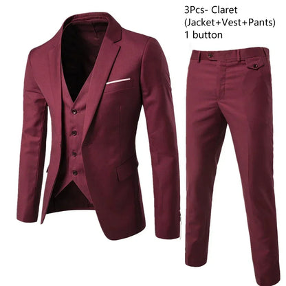 Costumes formels complets Ternos pour hommes, blazers élégants, pantalons et vestes, costume de luxe, vêtements de mariage, affaires, 2 pièces, 3 ensembles