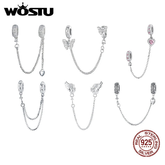 Meilleure vente 100% argent Sterling 925 la clé de coeur silicone sécurité chaîne breloque Wostu Original perles Bracelet bijoux CQC606
