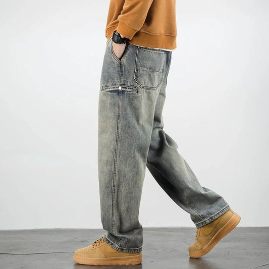 Jean extensible pour hommes, pantalon de moto délavé, Vintage, Cowboy, Punk, ample, droit, rétro, Baggy, styliste, décontracté, Goth Xs