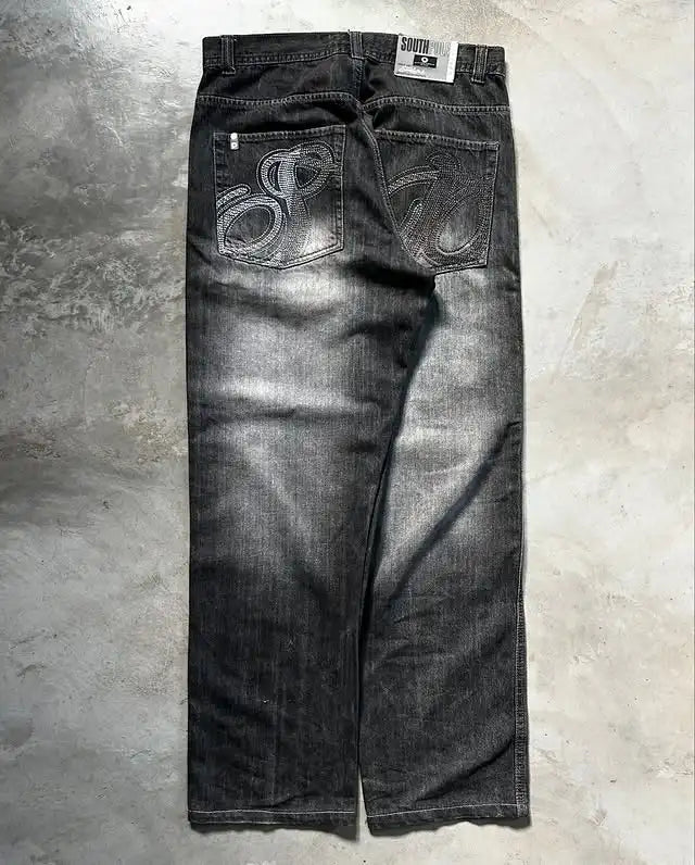 SouthPole Wash jean hommes américain gothique Hip Hop rétro lettre graphique jambe droite pantalon Harajuku mode ample Couple pantalon large
