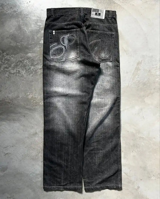 SouthPole Wash jean hommes américain gothique Hip Hop rétro lettre graphique jambe droite pantalon Harajuku mode ample Couple pantalon large